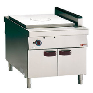 Gas cooker with gas cooking hob, open cupboard, "service hatch"