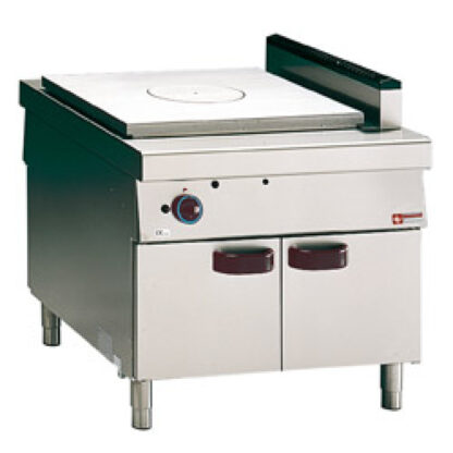 Gas cooker with gas cooking hob, open cupboard, "service hatch"