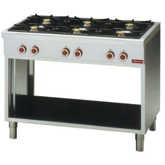 Range with 6 burners, on open cupboard