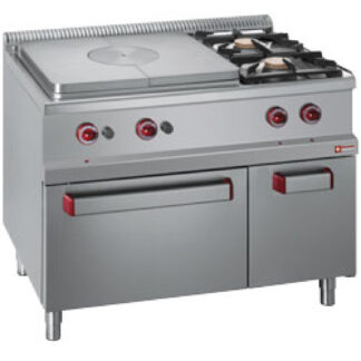 Gas range, 2 burners, cooking hob, gas oven GN2/1 on cupboard GN 1/1