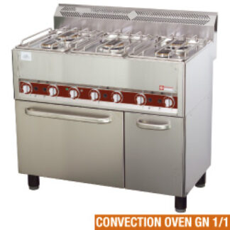 Gas range 5 burners, on a convection oven 4x GN 1/1