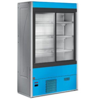 Ventilated refrigerated wall unit with glass sliding doors