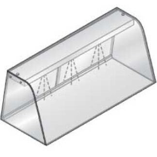 Display case with lighting element (neon light), closed, with sliding doors
