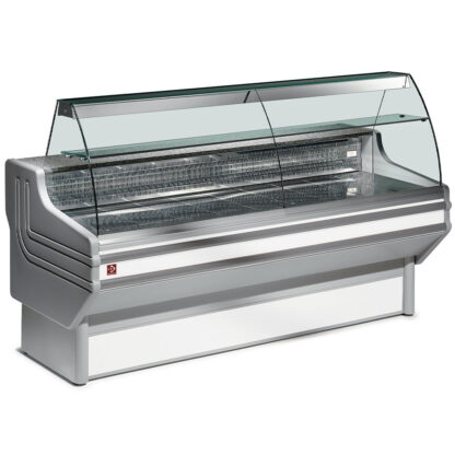 Refrigerated display counter, curved glass with storage space