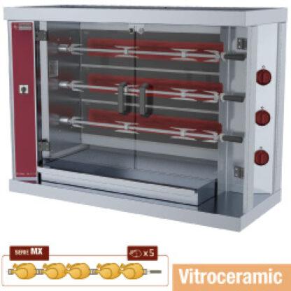 Vitroceramic chicken roaster, 3 spits (15 chickens)