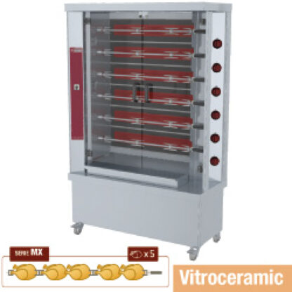 Vitroceramic chicken roaster, 6 spits (30 chickens)