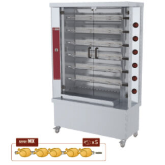 Chicken gas roaster, 6 spits, with wheels (30 chickens)