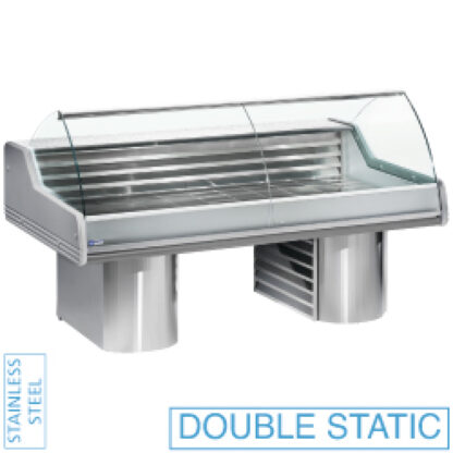 Refrigerated display counter with curved glass, on bases