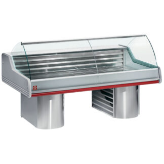 Refrigerated display counters with curved glass, on bases
