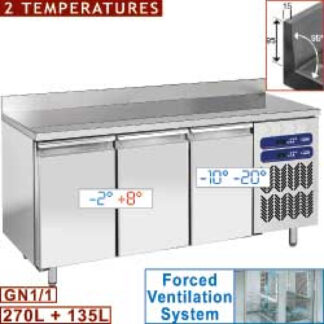 Ventilated cooling & freezing table, 2 temperatures "wall", 3 doors GN1/1, 405Lit.