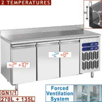 Ventilated cooling table, 2 temperatures "wall", 3 doors GN1/1, 405Lit.