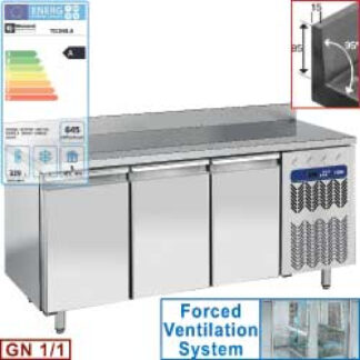 Wall refrigerated table, ventilated, 3 doors GN 1/1, 405 liters