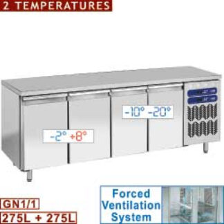 Ventilated cooling & freezing table, 2 temperatures, 4 doors GN 1/1
