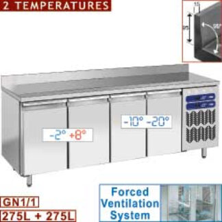 Ventilated cooling & freezing table, 2 temperatures "wall", 4 doors GN1/1, 550Lit.