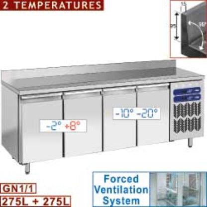 Ventilated cooling & freezing table, 2 temperatures "wall", 4 doors GN1/1, 550Lit.