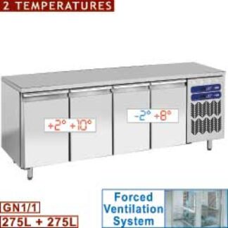 Ventilated cooling table, 2 temperatures, 4 doors GN 1/1