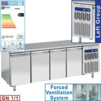 Ventilated "wall" cooling table, 4 doors GN 1/1, group on the left
