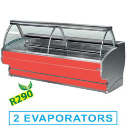 Refrigerated display counters, curved glass with storage space