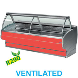 Refrigerated display counter curved glass, ventilated, with reserve
