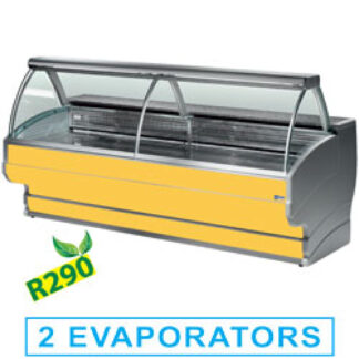 Refrigerated display counters, curved glass with storage space