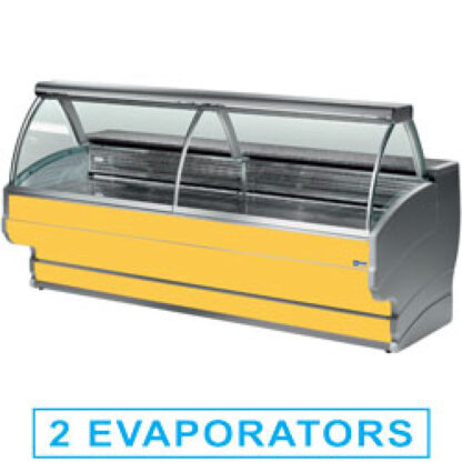 Refrigerated display counters, curved glass with storage space