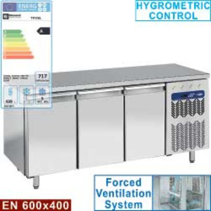 Refrigerated table, ventilated, 3 doors EN 600x400