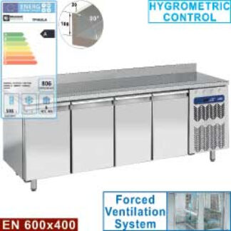 Wall refrigerated table, ventilated, 4 doors EN 600x400, 760 liters