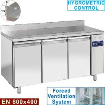 Wall freezing table, ventilated, 3 doors EN 600x400, 550 liters (without group)