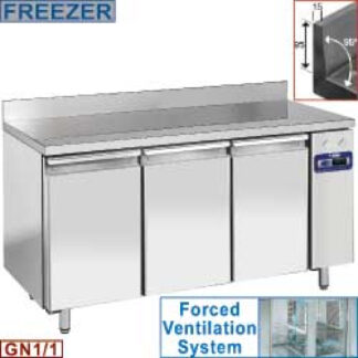 Wall freezing table, ventilated, 3 doors GN 1/1, 405 liters (without group)