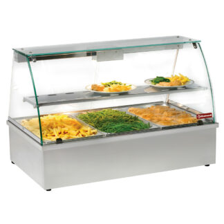 Hot display case, bain-marie 3 GN 1/1, panoramic