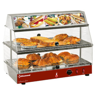 Heated display case with illuminated sign, 2 stores