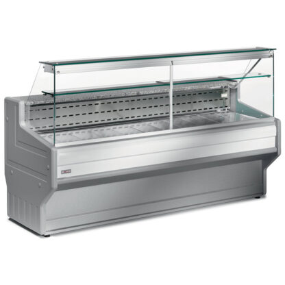 Refrigerated display counter with straight glass panel 90Â°, with reserve